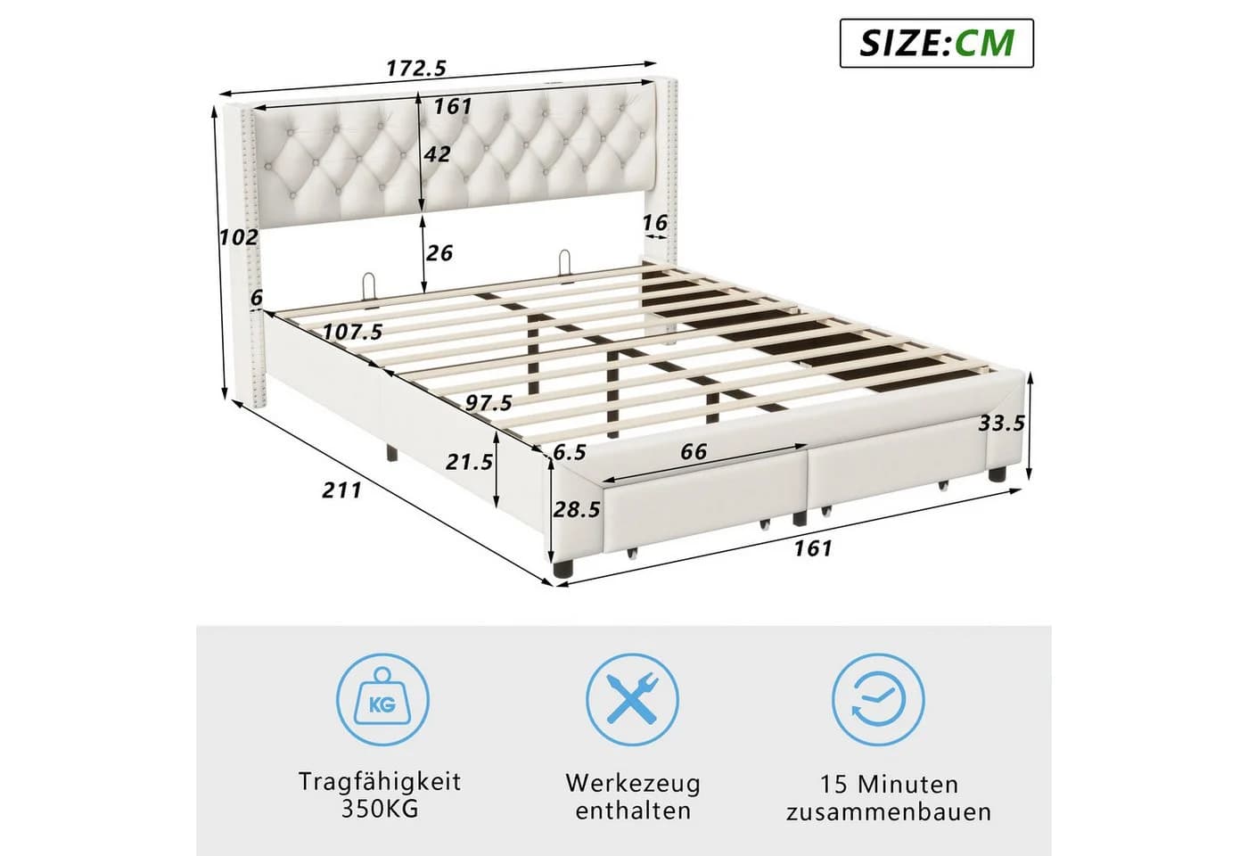 Simurq LED Polsterbett mit USB und Stauraum - Bild 5