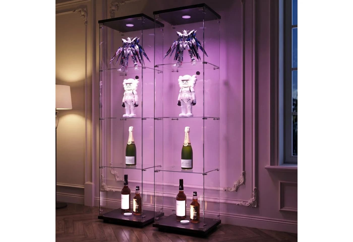 NMCXXO Glasvitrine mit LED-Beleuchtung, modern, 4-lagig, Schwarz - Bild 2