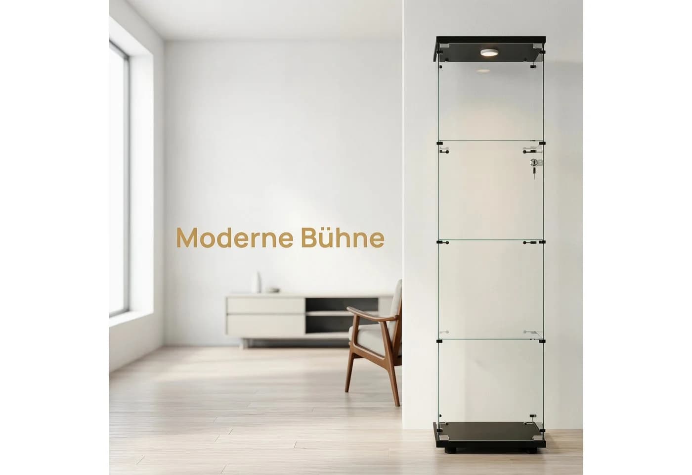 NMCXXO Glasvitrine mit LED-Beleuchtung, modern, 4-lagig, Schwarz - Bild 5