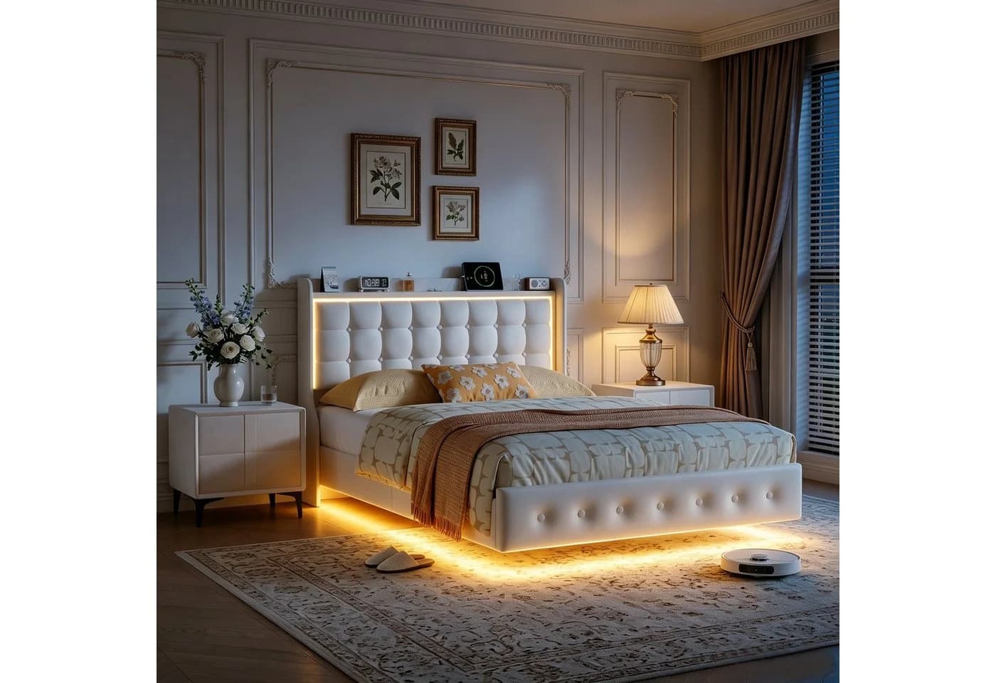Simurq Polsterbett 160x200 Samt Grau/Beige mit LED & USB - Bild 2