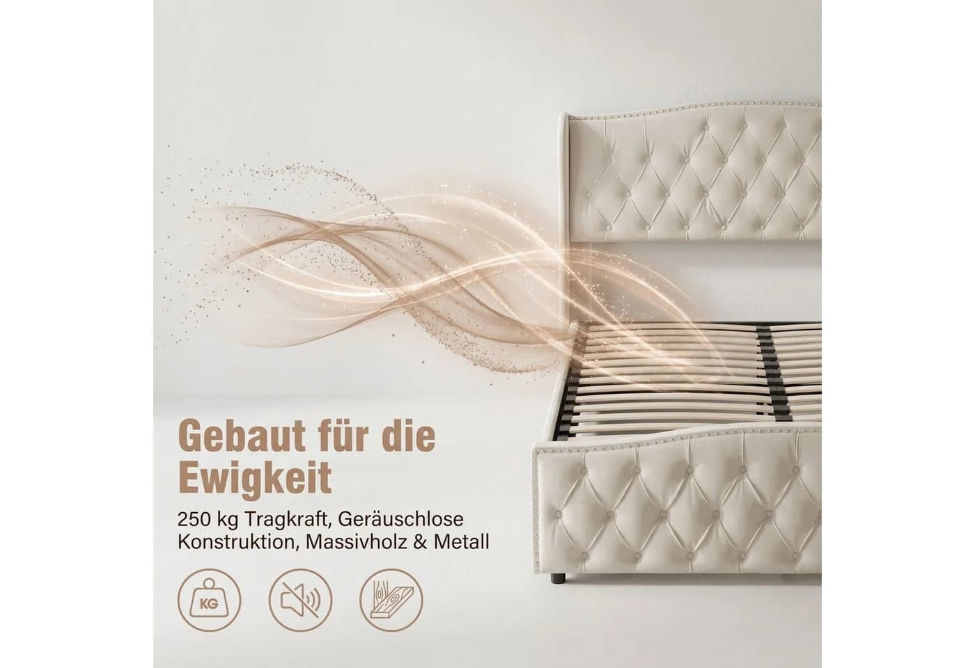 Simurq Polsterbett 160x200 Samt Beige/Grau mit Bettkasten - Bild 4