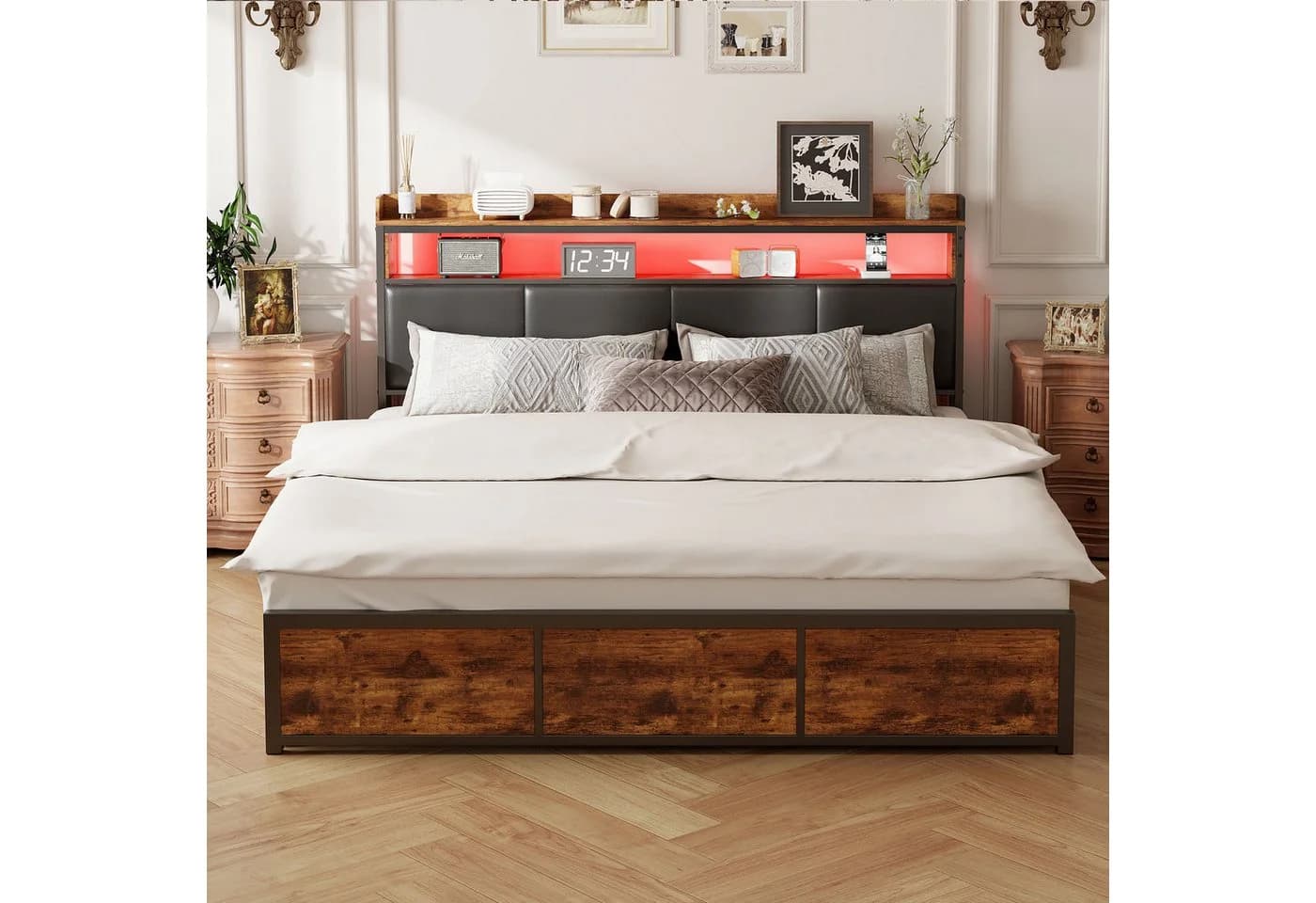 Simurq Polsterbett 180x200 cm mit LED & Stauraum
