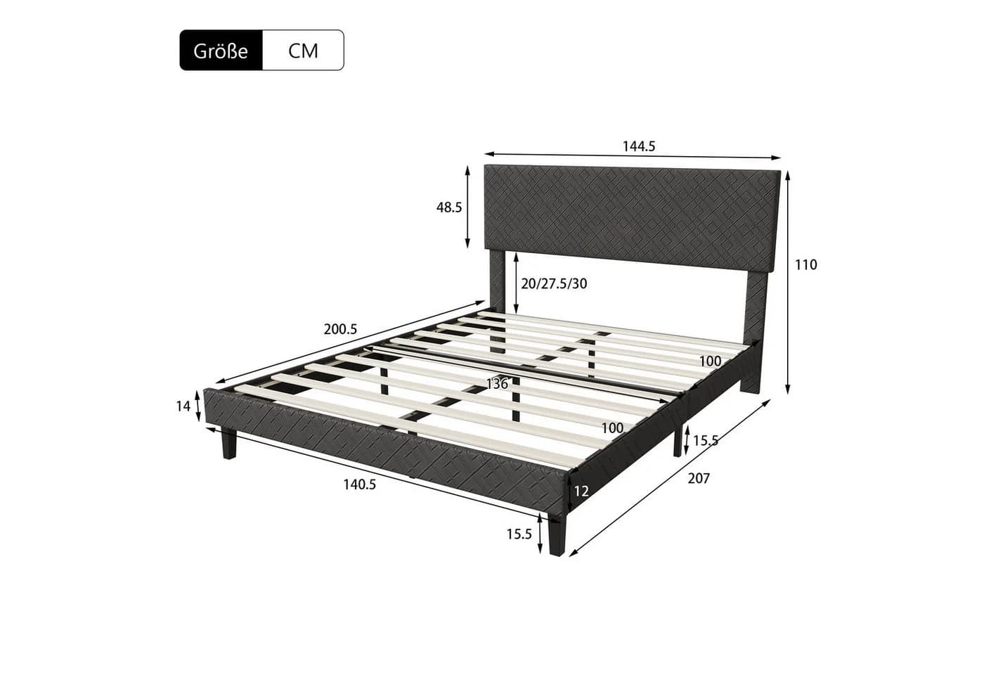 Furnishings Home Polsterbett 140x200 cm mit LED und Lattenrost - Bild 5