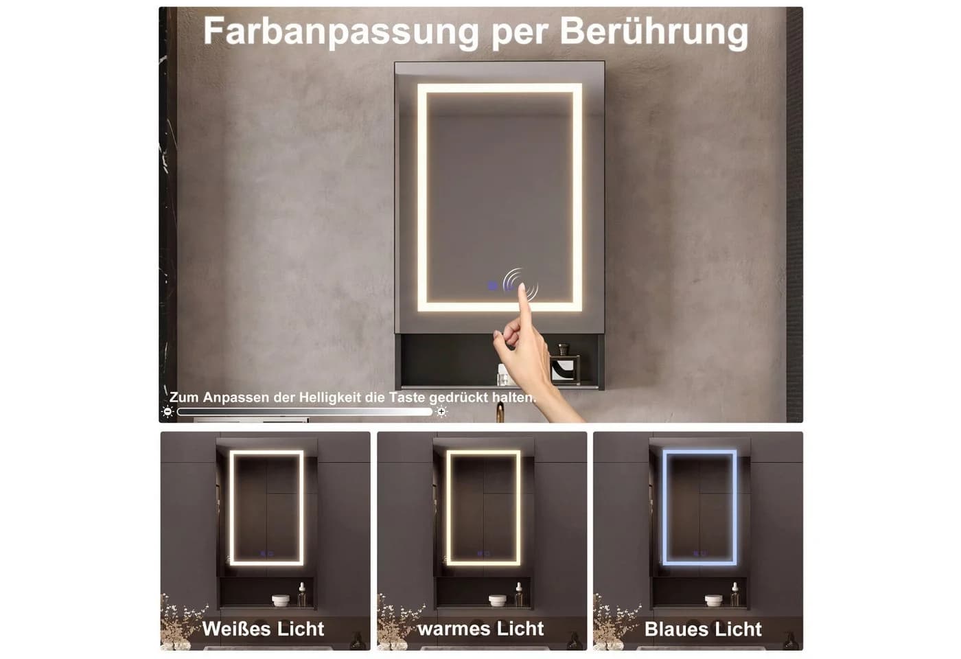 Furnishings Home Badezimmerspiegelschrank Weiß mit LED-Beleuchtung - Bild 3