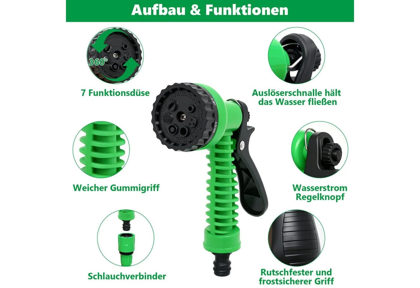 SunJas Dehnbarer Gartenschlauch mit 7 Sprühmodi & Automatischem Rückzug