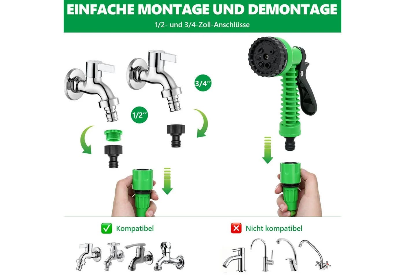 SunJas Dehnbarer Gartenschlauch mit 7 Sprühmodi & Automatischem Rückzug - Bild 4