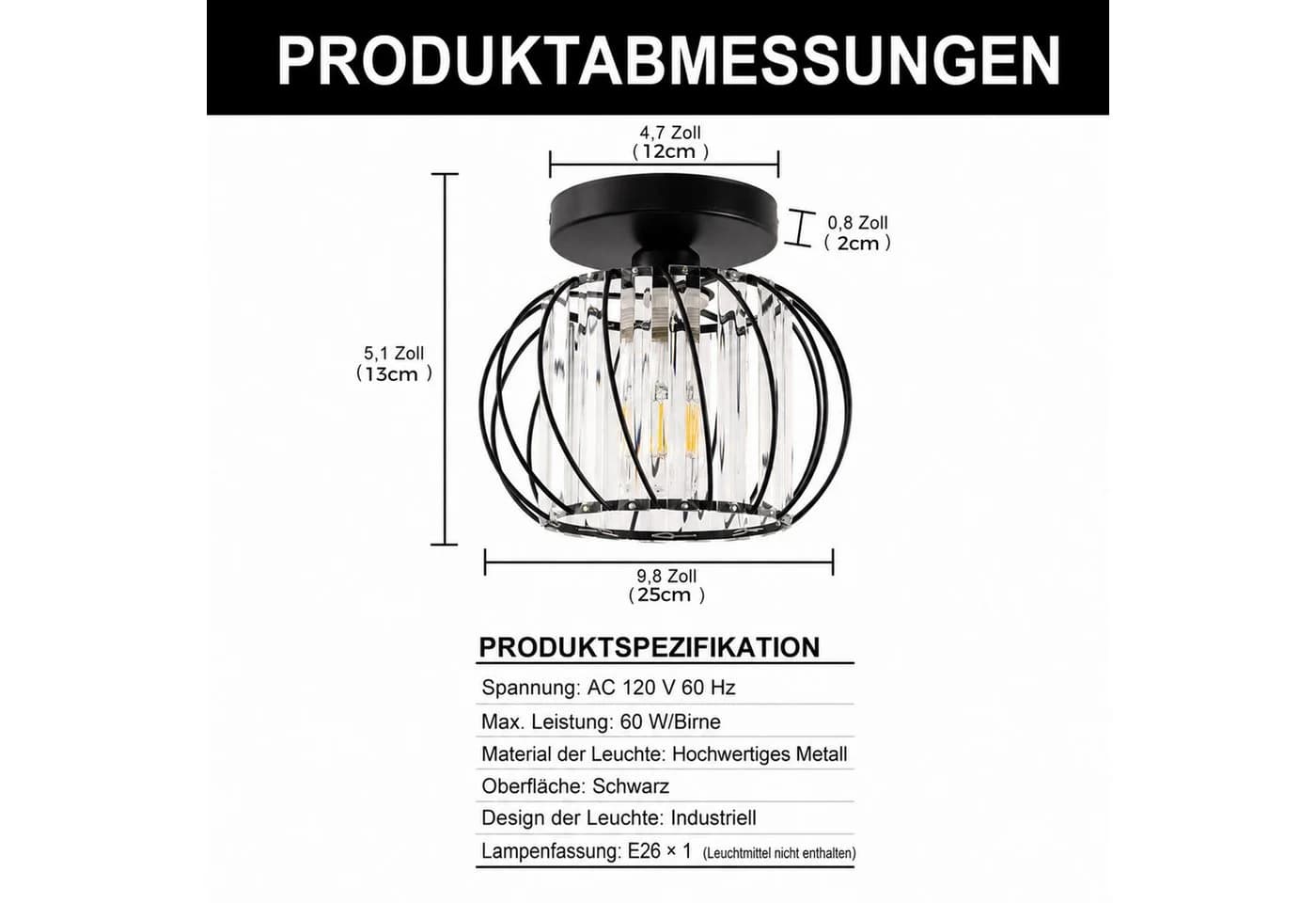 LOHAS-LED Deckenleuchte 2er-Set Kristall Schwarz E26