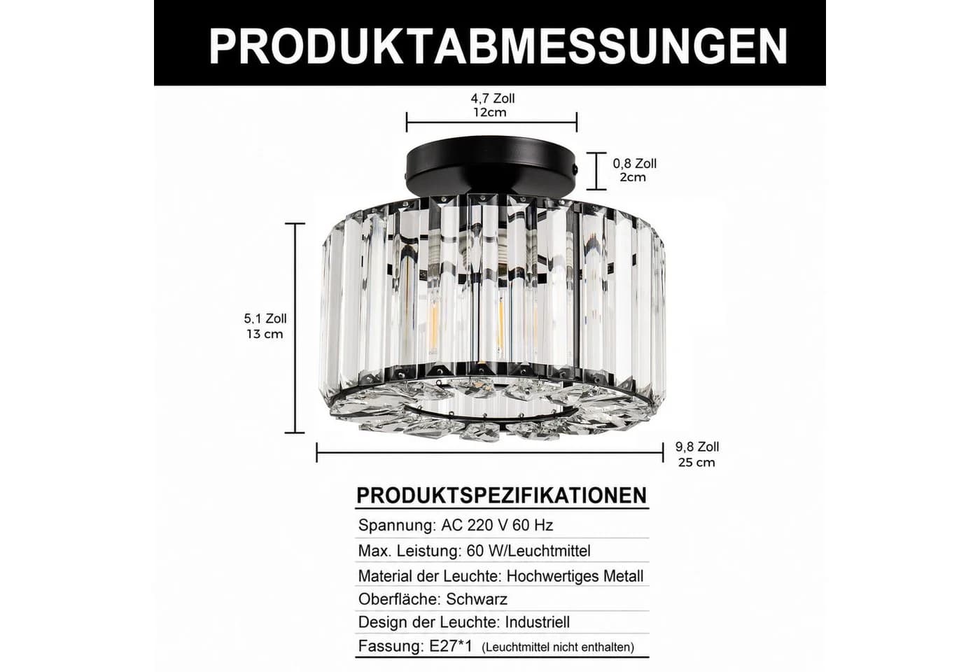 LOHAS-LED Kristall-Deckenlampe Schwarz Industriell E27