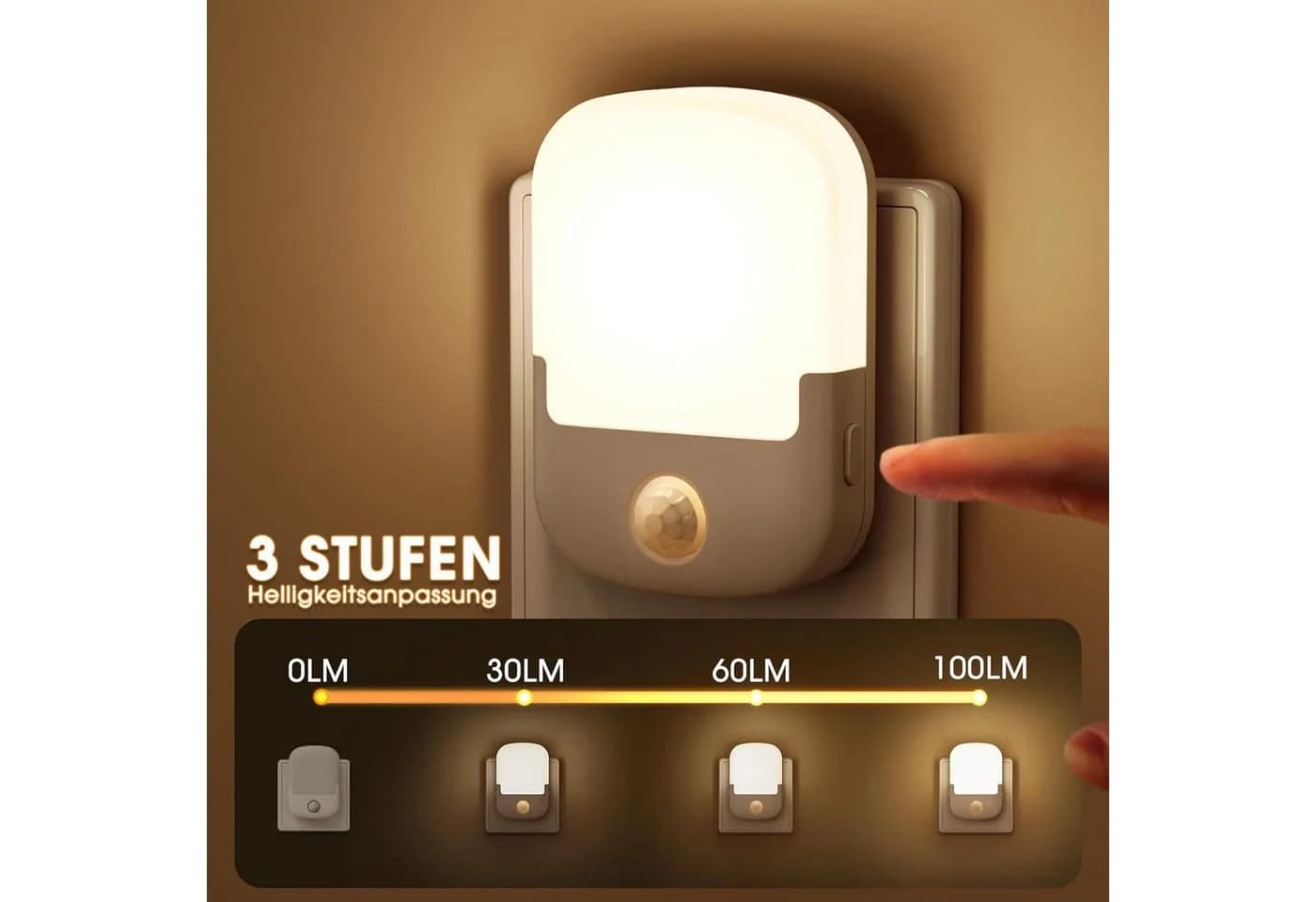 LOHAS-LED Nachtlicht „Lumi“ 3-seitig dimmbar mit Sensor Weiß 2er-Set - Bild 4