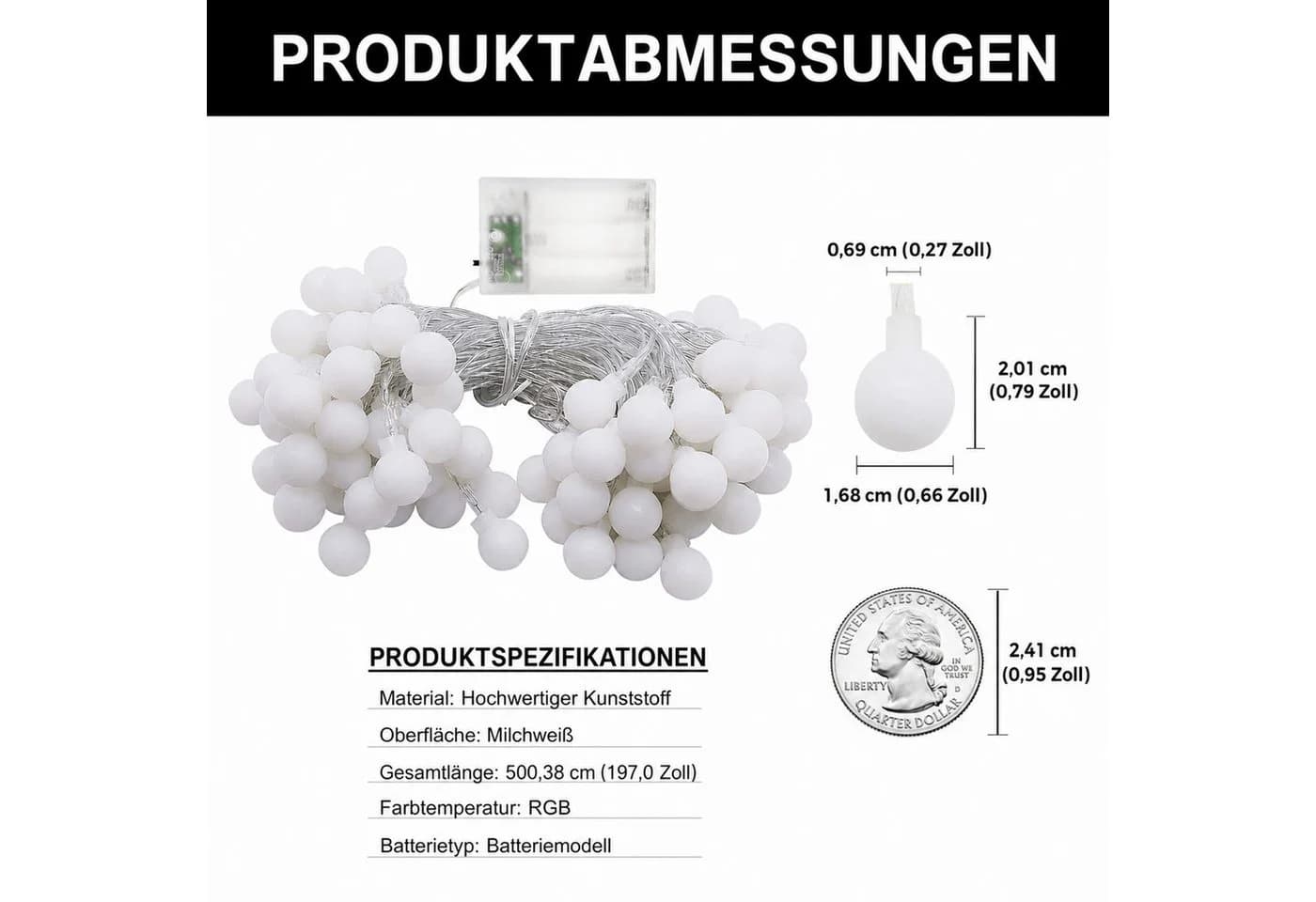 LOHAS-LED Lichterkette 40-LED-Kugel-Stimmungslicht RGB IP65 wasserdicht
