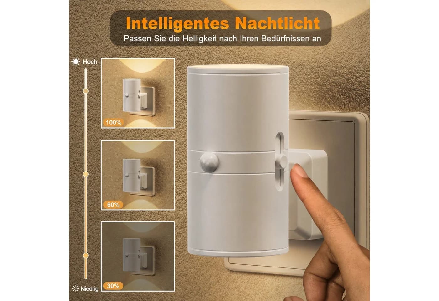 LOHAS-LED Nachtlicht Zylinder Steckdose mit Bewegungsmelder, Warmweiß, Dimmbar - Bild 4