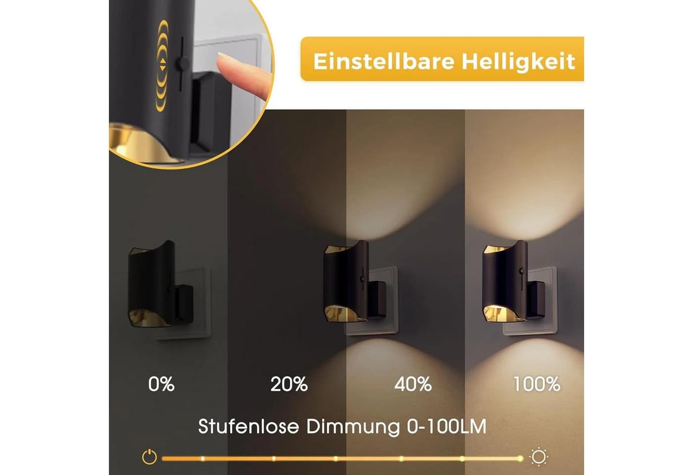LOHAS-LED LED Nachtlicht Schwarz Kupfer, 2er Set, Dämmerungssensor, Dimmbar - Bild 4