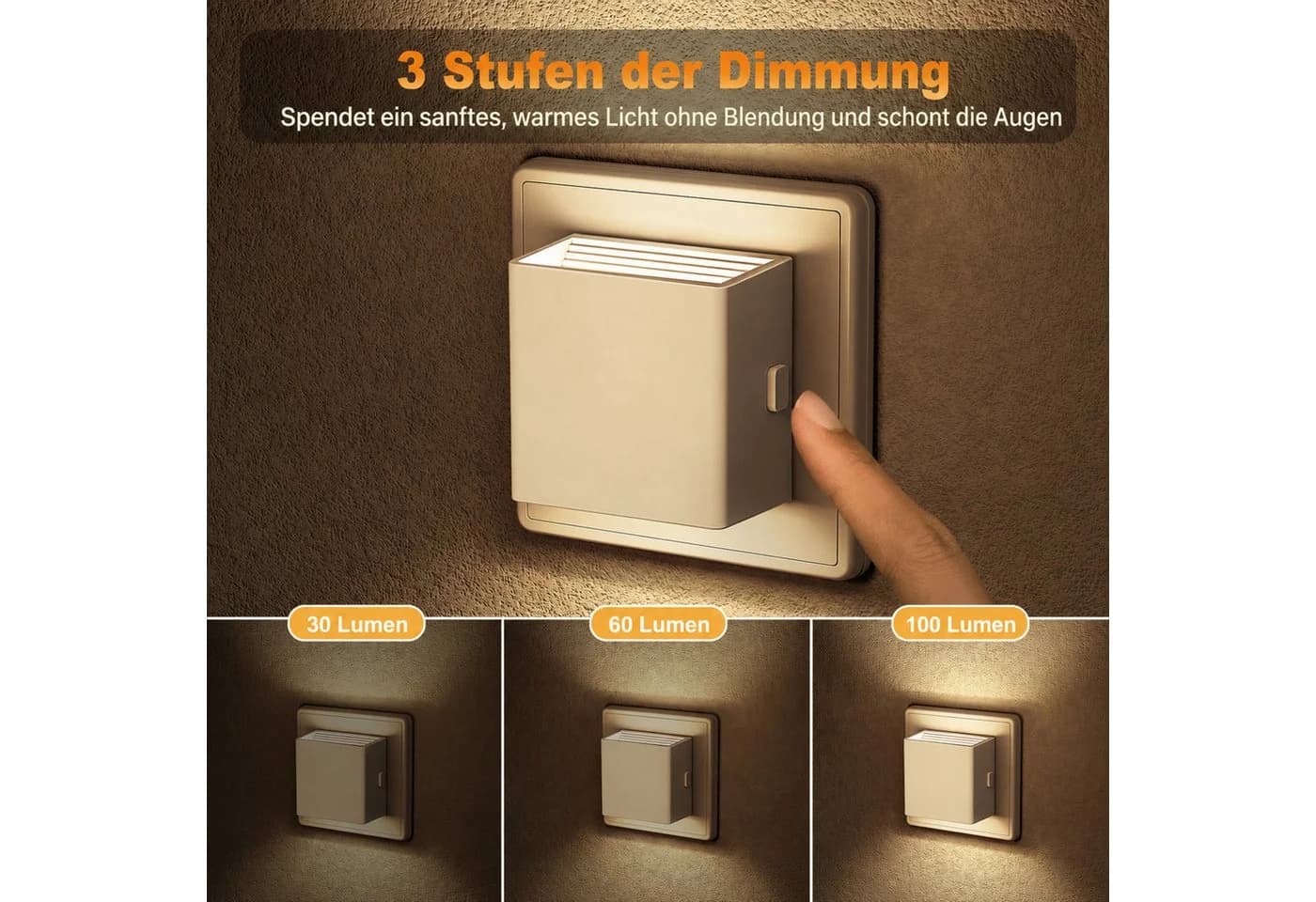 LOHAS-LED Nachtlicht Quadrat 2er-Set Weiß Dimmbar mit Dämmerungssensor - Bild 5