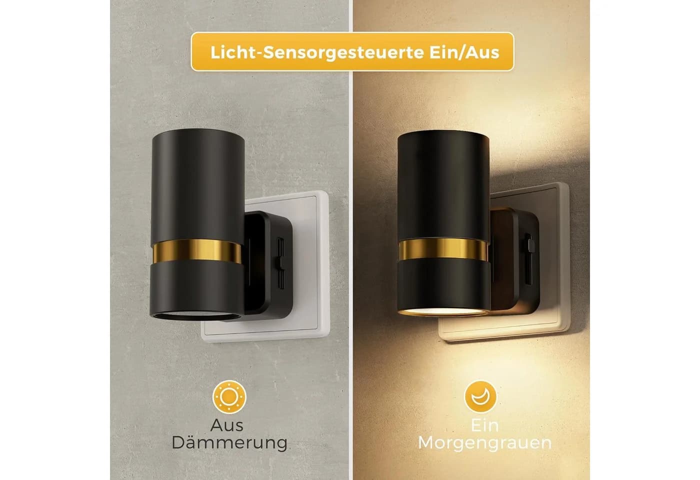 LOHAS-LED Nachtlicht 2er-Set Schwarz/Gold mit Dämmerungssensor - Bild 4
