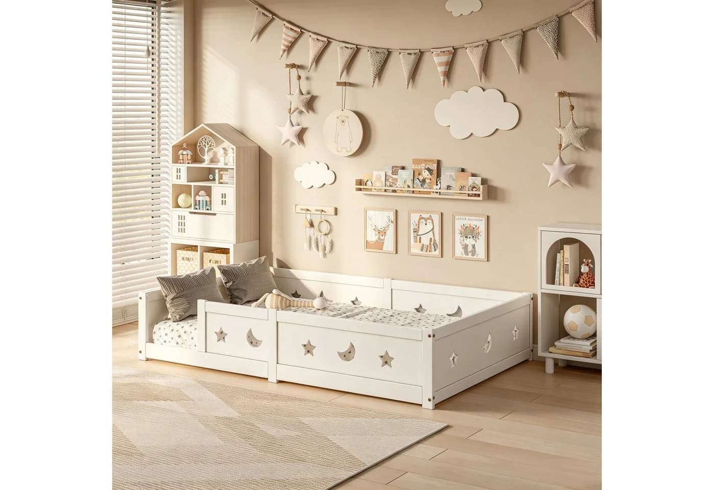 Simurq Montessori Kinderbett Bodenbett mit Rausfallschutz Kiefer Weiß - Bild 3