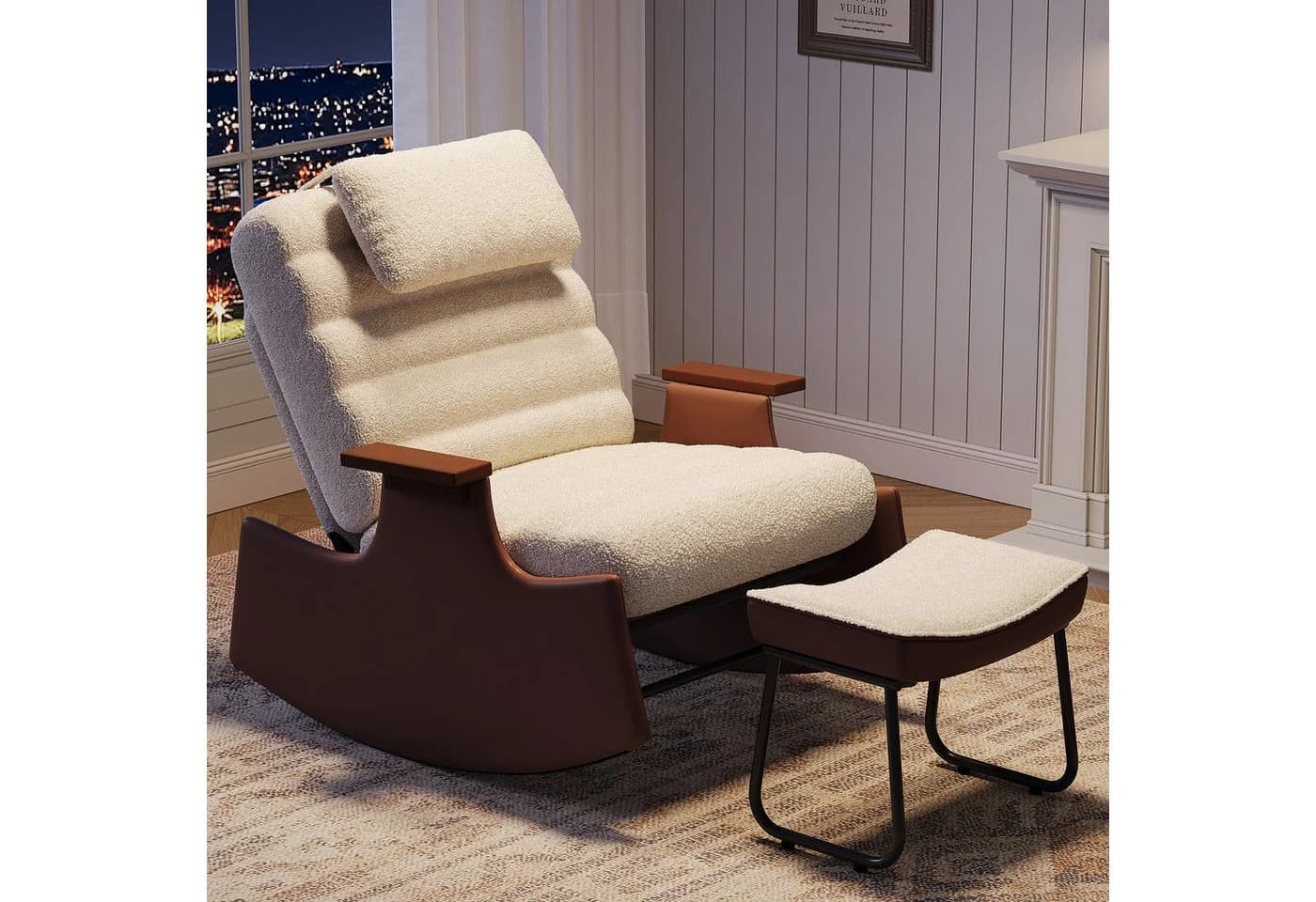 Simurq Schaukelstuhl mit Hocker Beige 3-fach verstellbar - Bild 2