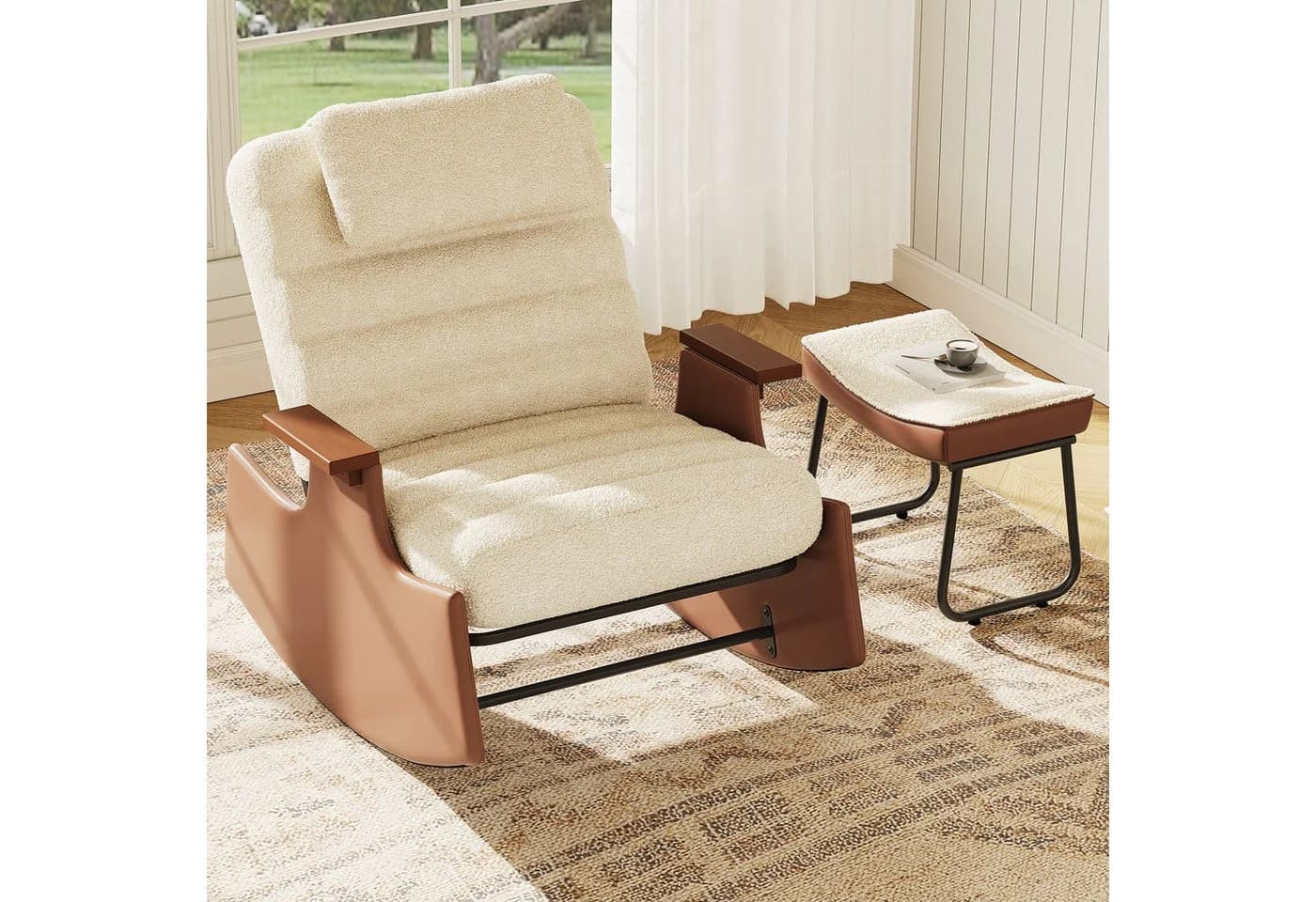 Simurq Schaukelstuhl mit Hocker Beige 3-fach verstellbar - Bild 4