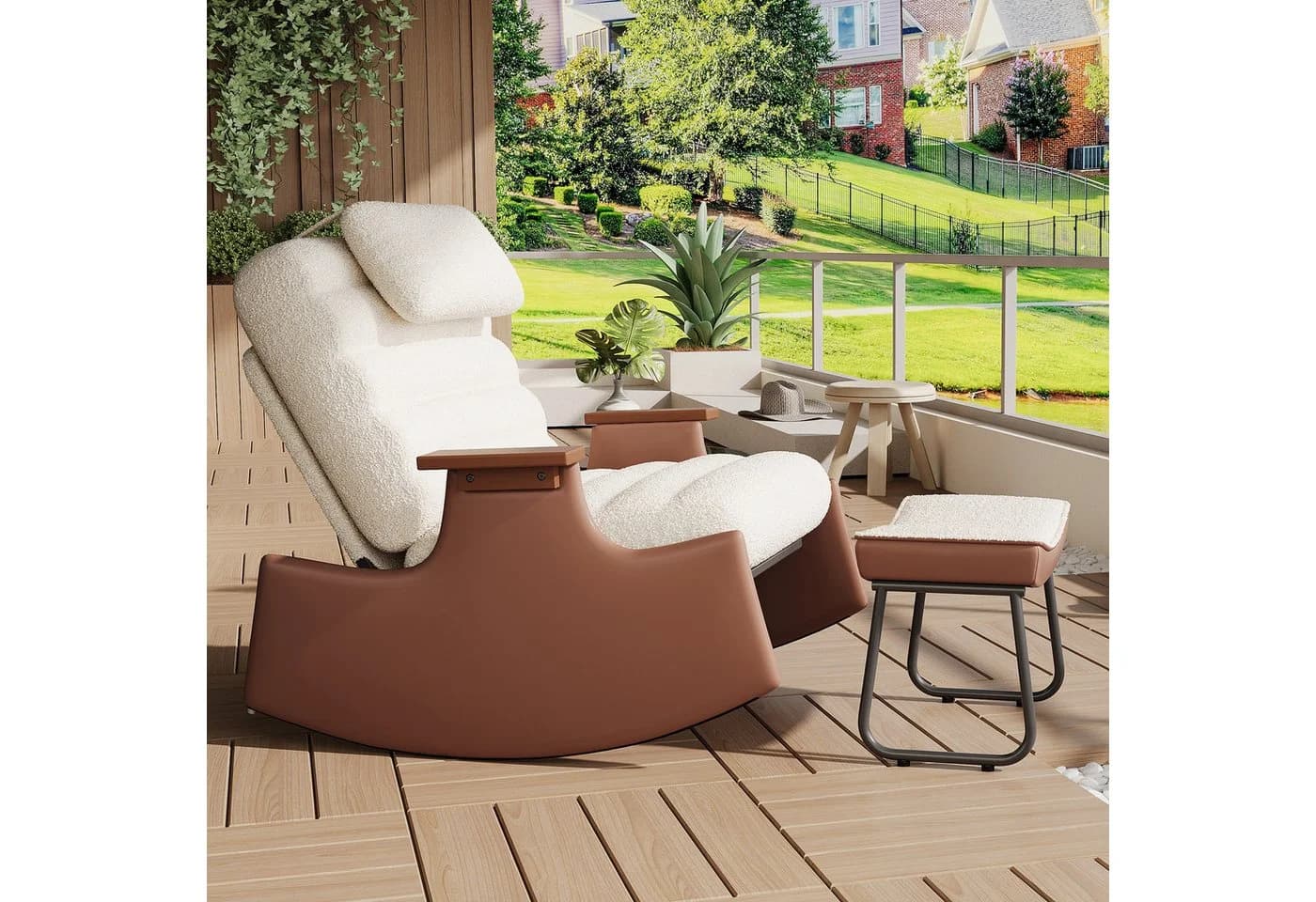Simurq Schaukelstuhl mit Hocker Beige 3-fach verstellbar - Bild 5