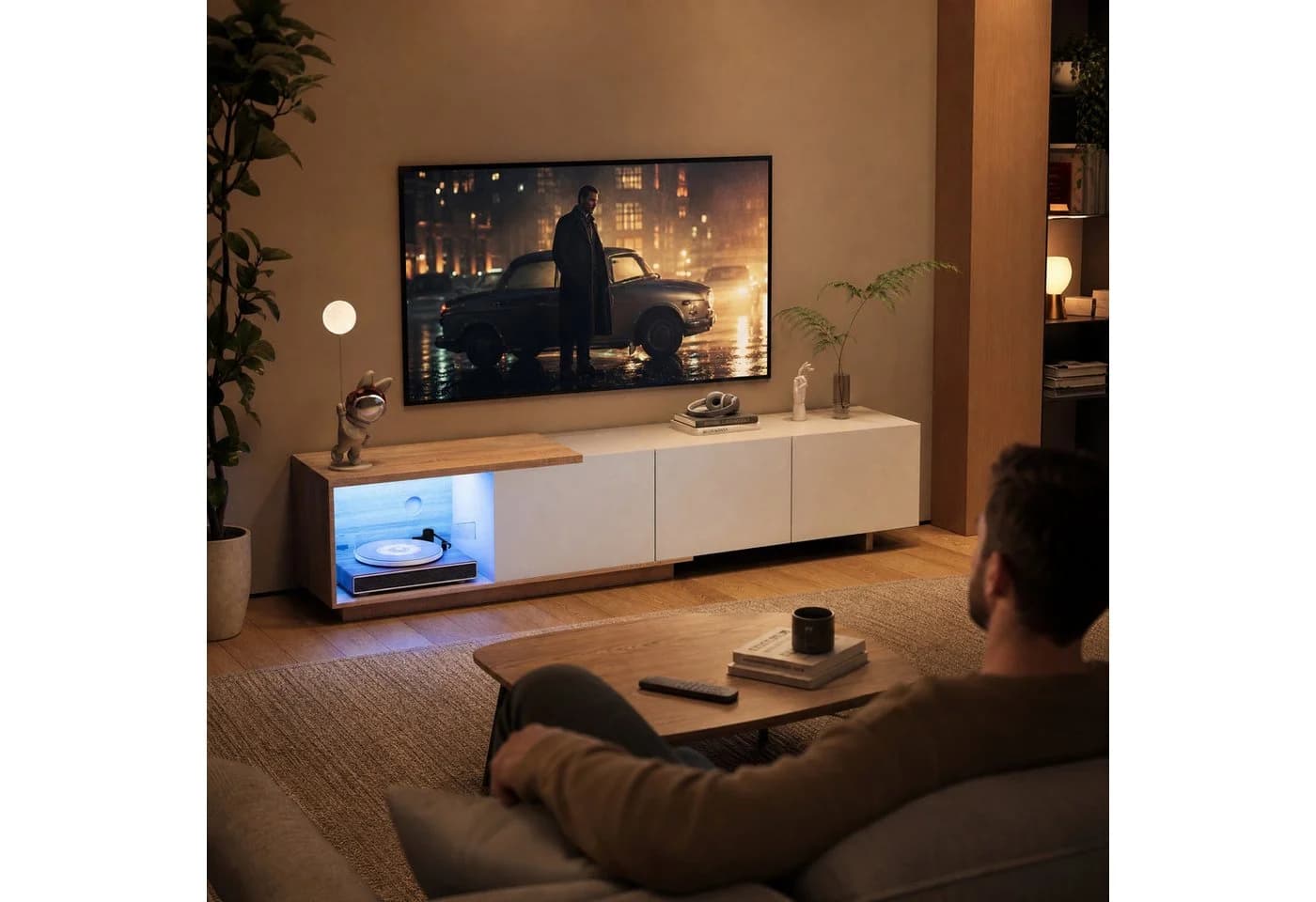 PXloue TV-Schrank 200cm Weiß Hochglanz mit LED-Beleuchtung