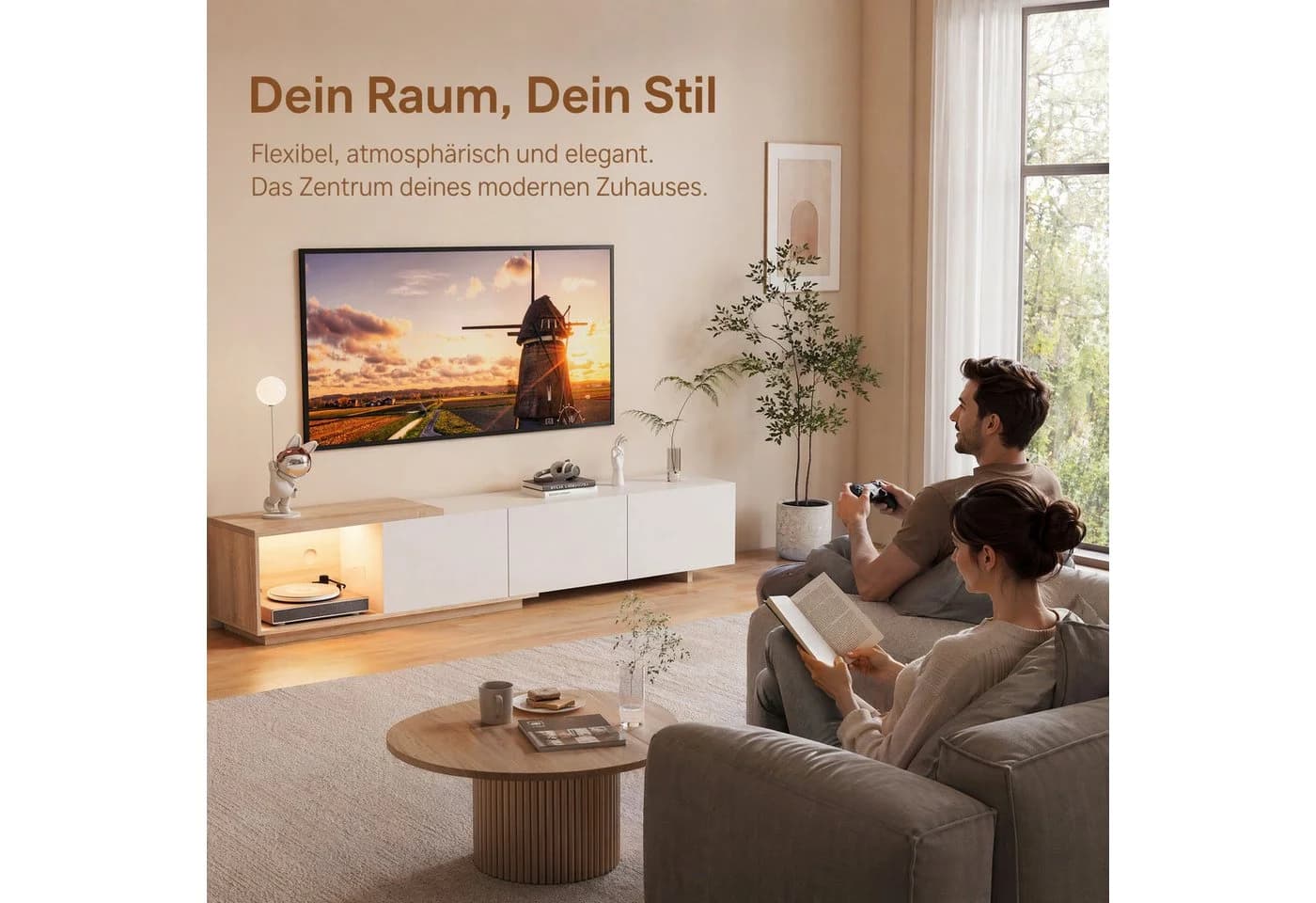 PXloue TV-Schrank 200cm Weiß Hochglanz mit LED-Beleuchtung - Bild 3