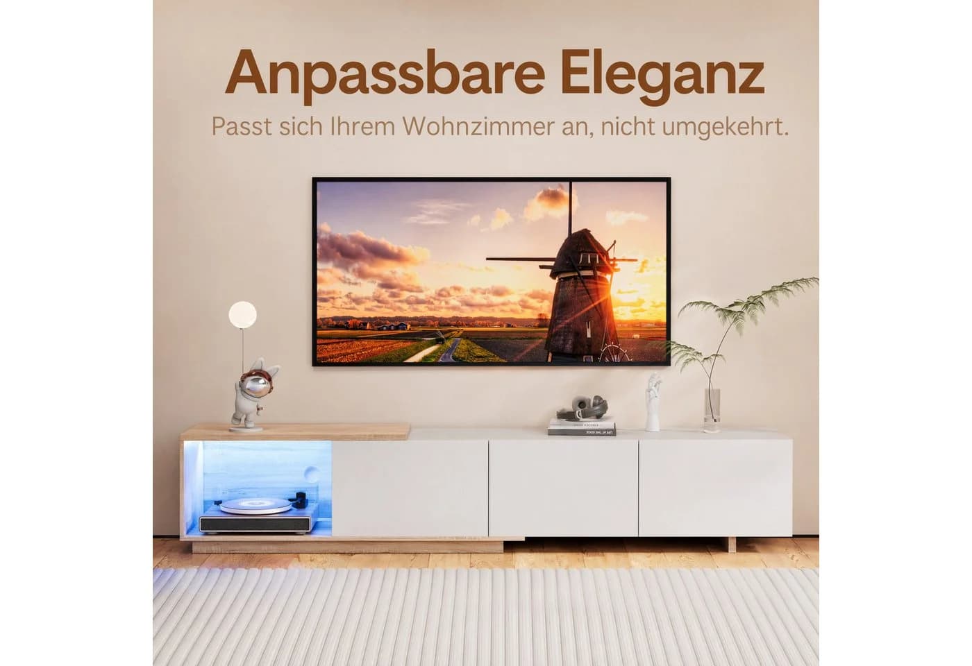 PXloue TV-Schrank 200cm Weiß Hochglanz mit LED-Beleuchtung - Bild 4
