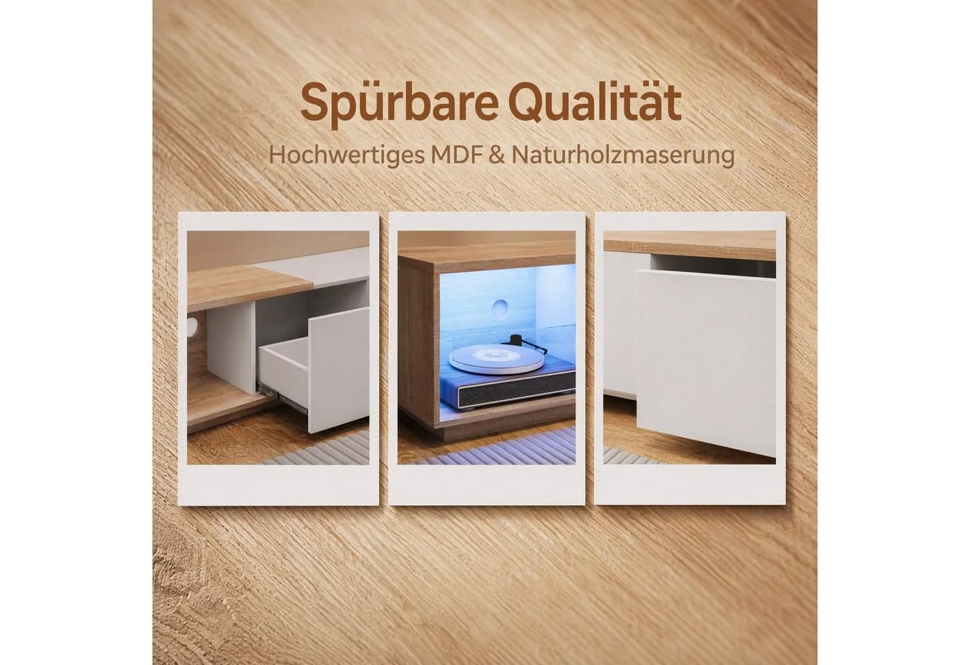 PXloue TV-Schrank 200cm Weiß Hochglanz mit LED-Beleuchtung - Bild 5