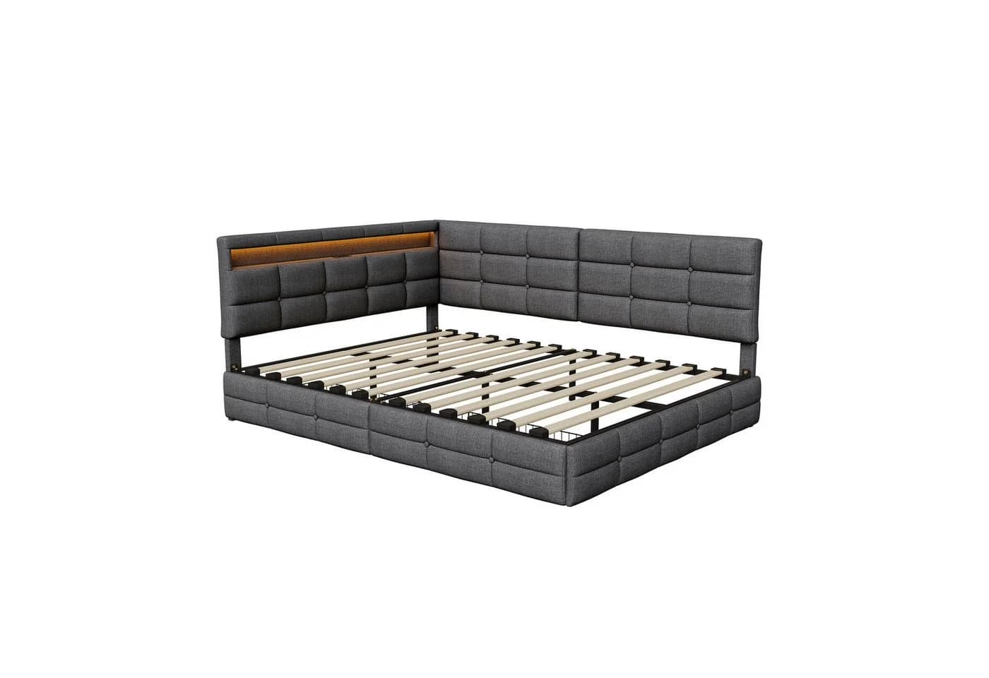 Furnishings Home LED Polsterbett Grau mit Schubladen und Steckdose - Bild 4