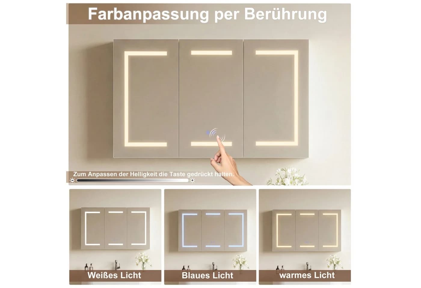 Furnishings Home Spiegelschrank mit LED-Beleuchtung und Steckdosen Weiß - Bild 4