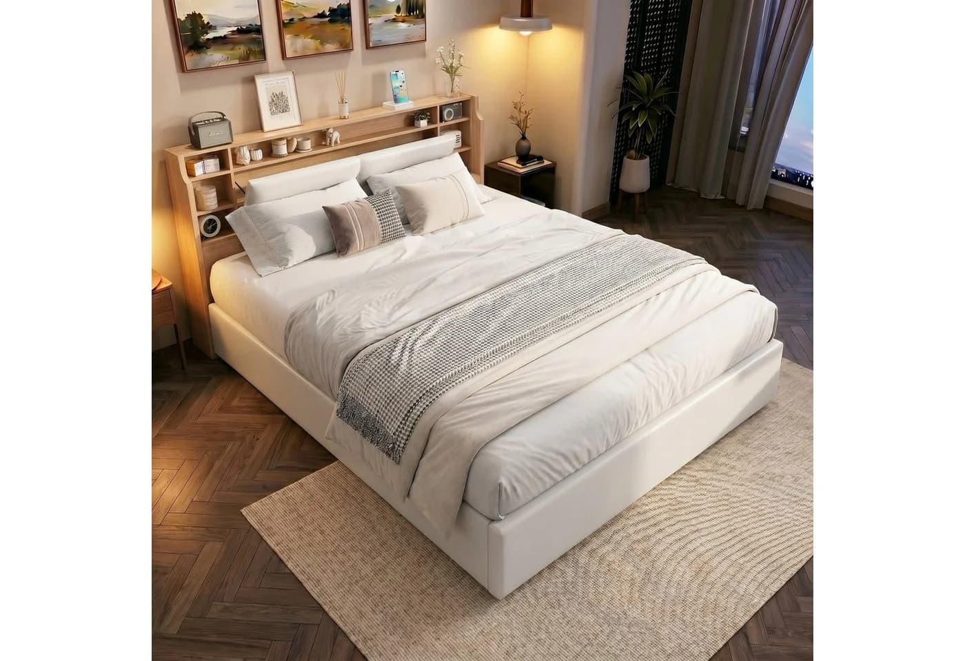 Gdood Polsterbett Doppelbett LED Stauraumbett Beige PU - Bild 2