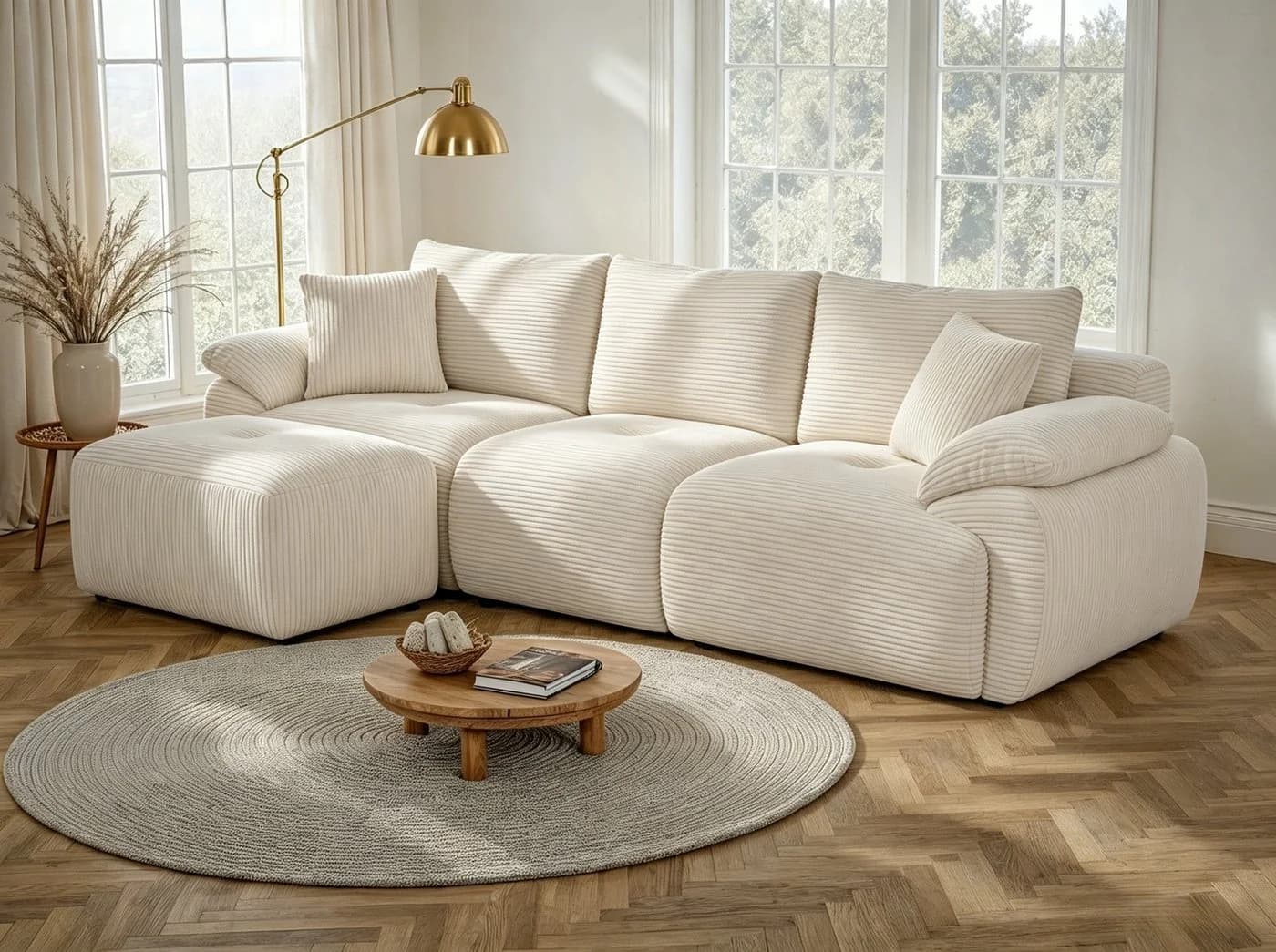 Furnishings Home Ecksofa L-Form 4-Sitzer Samt Beige mit Schlaffunktion - Bild 2