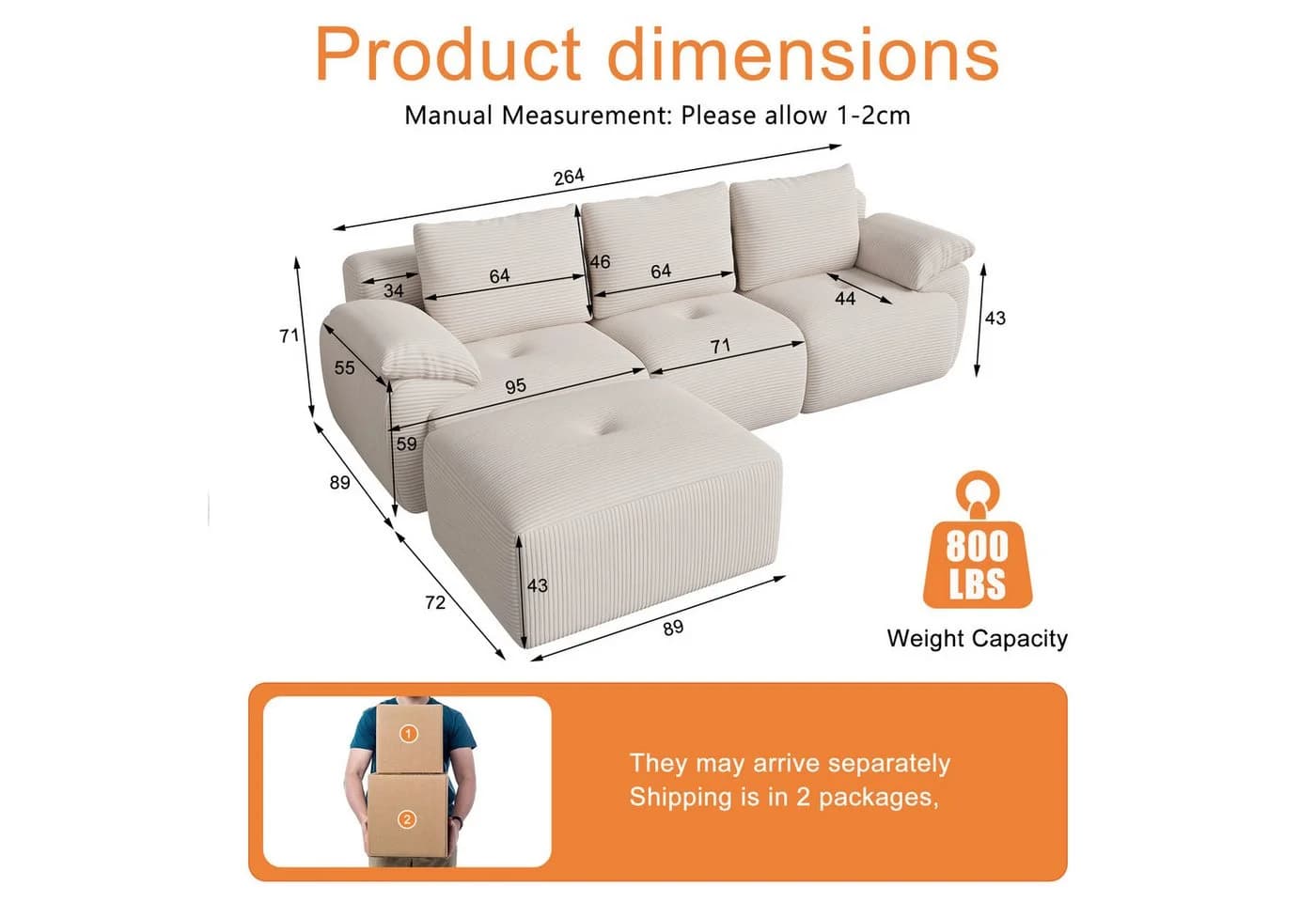 Furnishings Home Ecksofa L-Form 4-Sitzer Samt Beige mit Schlaffunktion - Bild 5