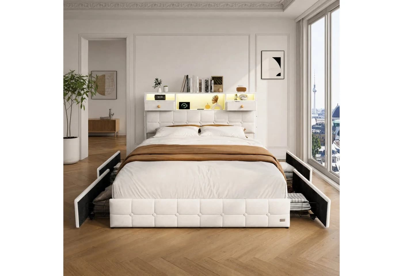 Furnishings Home Polsterbett mit LED und Stauraum Beige - Bild 2