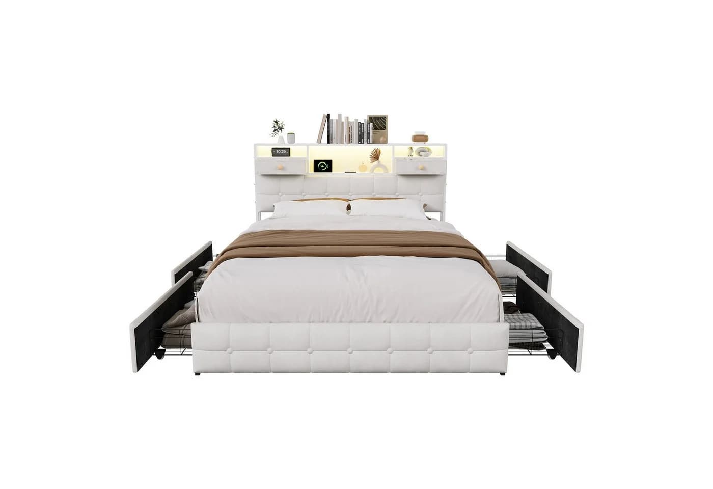 Furnishings Home Polsterbett mit LED und Stauraum Beige - Bild 4