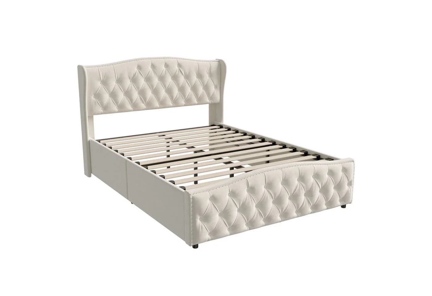 NMCXXO Polsterbett 140x200 Beige Samt Bettkasten - Bild 5