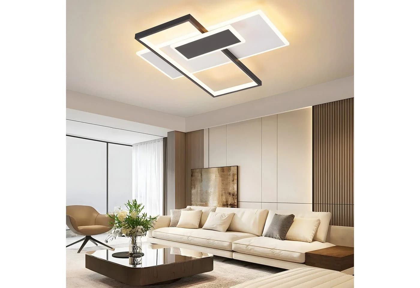 ZMH LED Deckenleuchte Dimmbar Schwarz Weiß Geometrisch