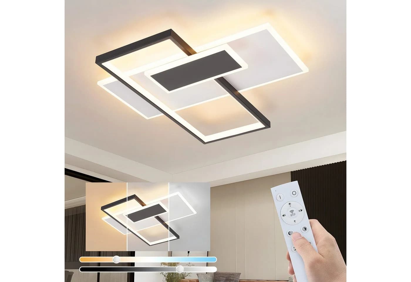 ZMH LED Deckenleuchte Dimmbar Schwarz Weiß Geometrisch - Bild 2