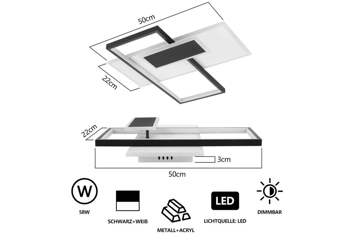 ZMH LED Deckenleuchte Dimmbar Schwarz Weiß Geometrisch - Bild 3