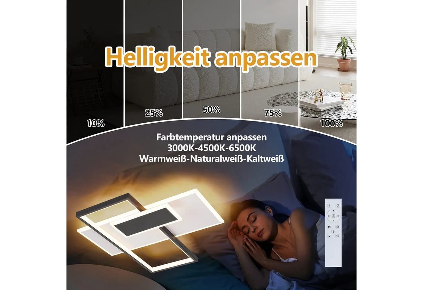 ZMH LED Deckenleuchte Dimmbar Schwarz Weiß Geometrisch - Bild 4