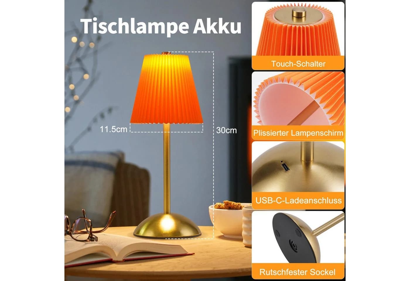 ZMH LED Tischleuchte 2er Set Orangerot Touch Dimmbar - Bild 4