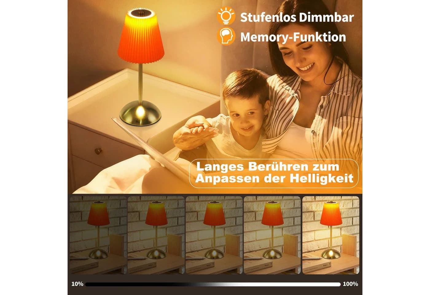ZMH LED Tischleuchte 2er Set Orangerot Touch Dimmbar - Bild 5