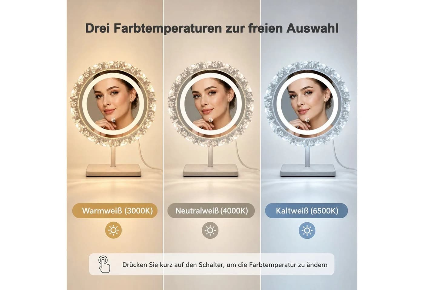 ZMH LED Schminkspiegel rund 30cm mit Touch-Steuerung & Memory-Funktion - Bild 3