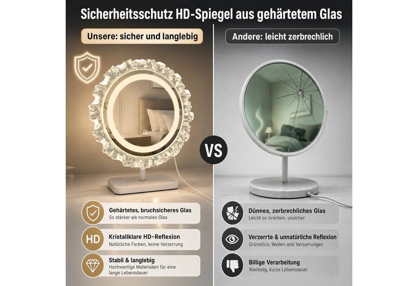 ZMH LED Schminkspiegel rund 30cm mit Touch-Steuerung & Memory-Funktion - Bild 5