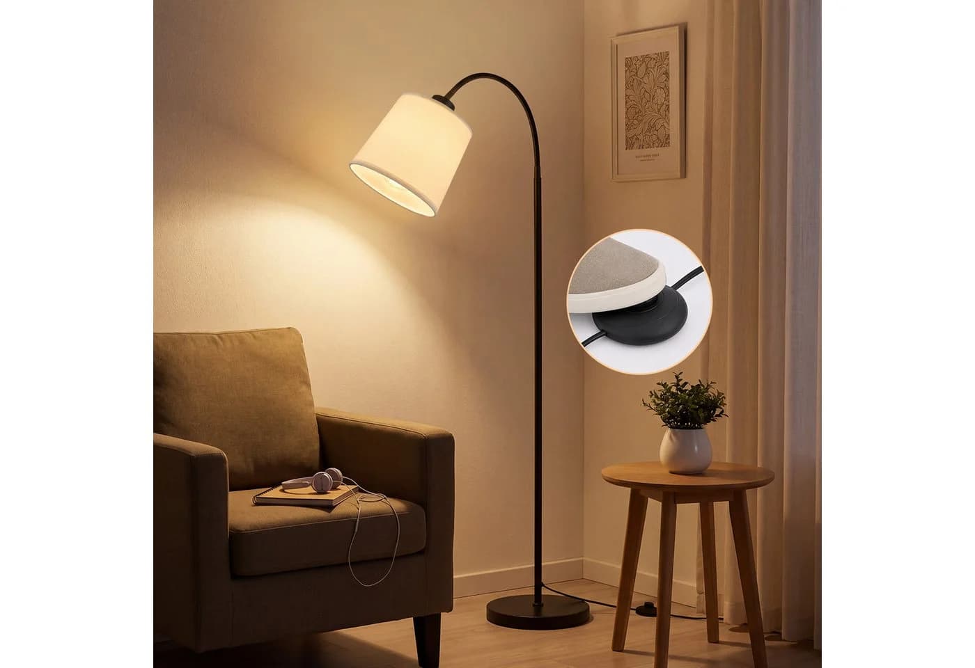 ZMH Stehlampe Modern E27 360° drehbar mattschwarz/beige - Bild 3