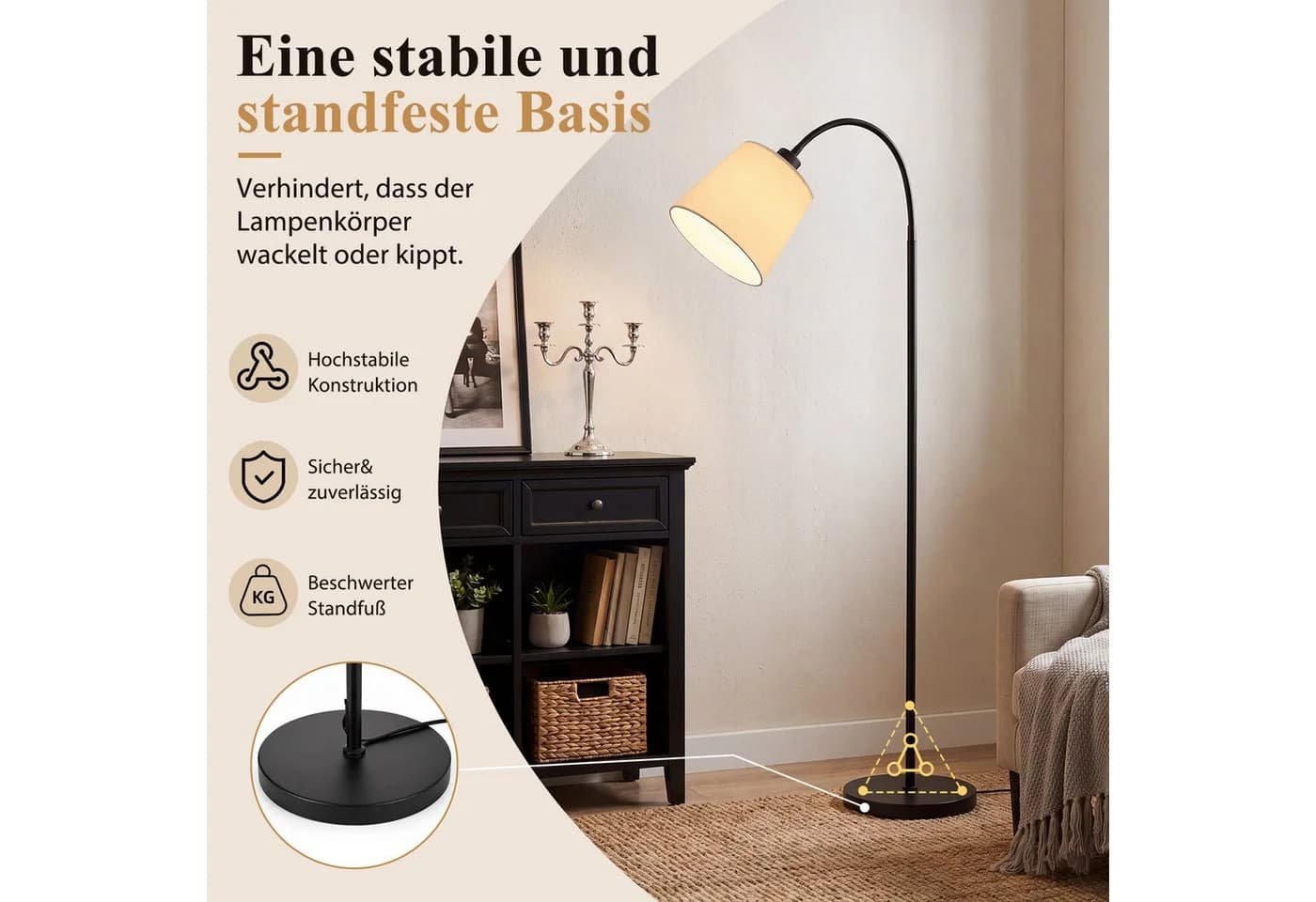 ZMH Stehlampe Modern E27 360° drehbar mattschwarz/beige - Bild 4