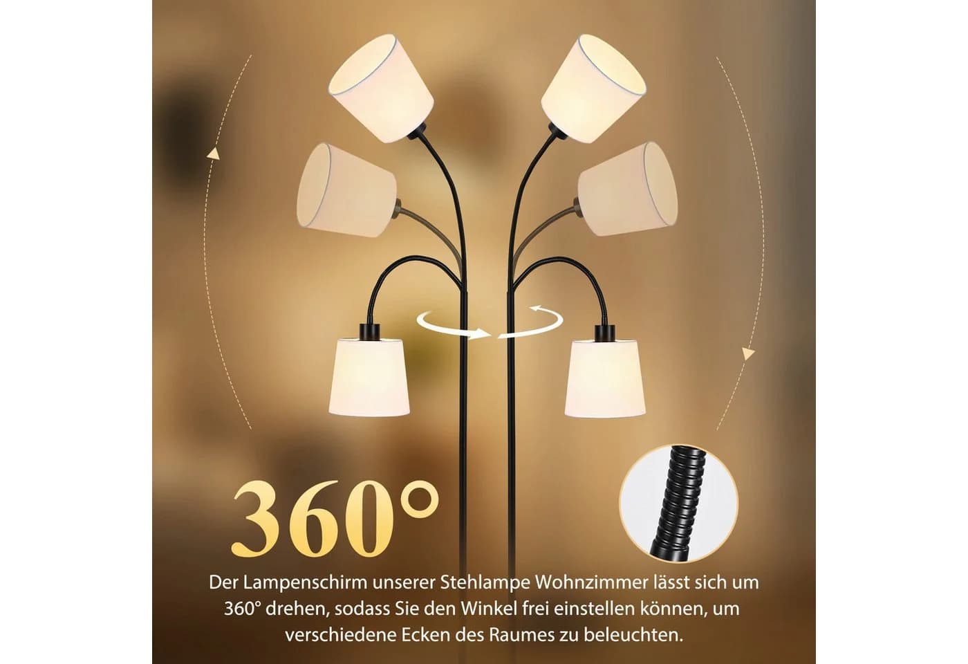 ZMH Stehlampe Modern E27 360° drehbar mattschwarz/beige - Bild 5