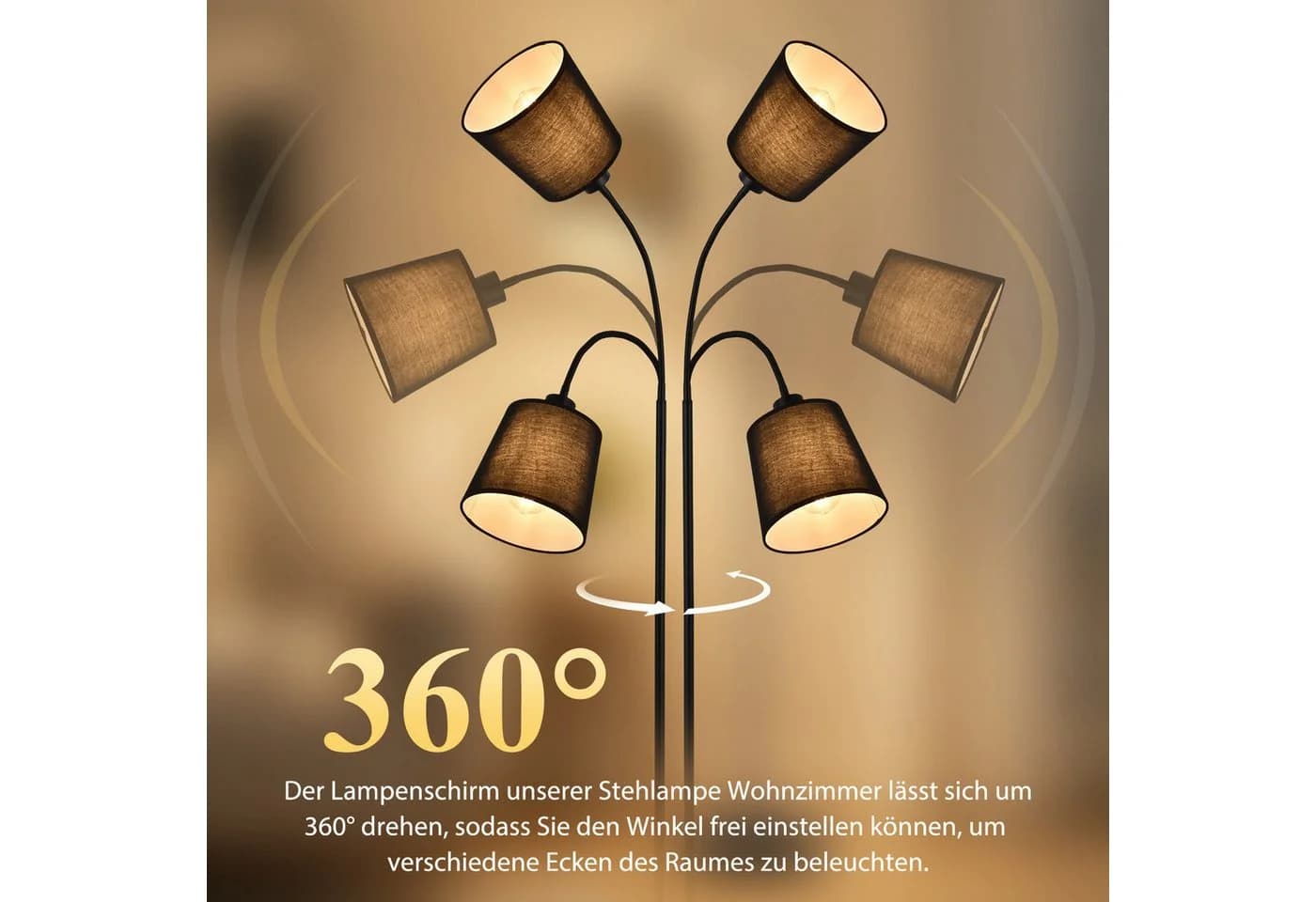 ZMH Stehlampe Schwarz E27 160 cm mit Fußschalter und verstellbarem Arm