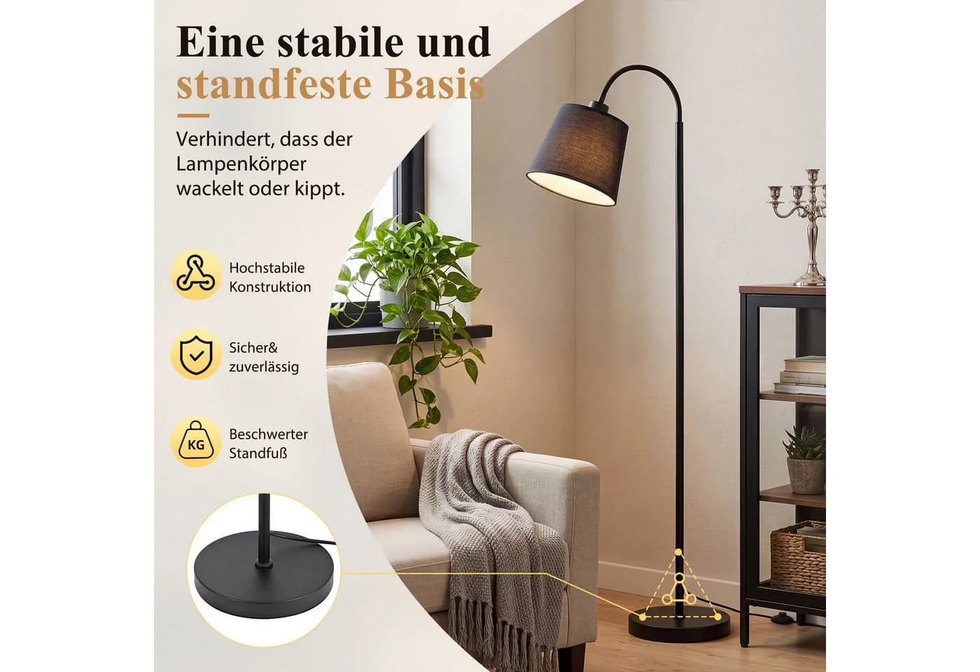 ZMH Stehlampe Schwarz E27 160 cm mit Fußschalter und verstellbarem Arm - Bild 3