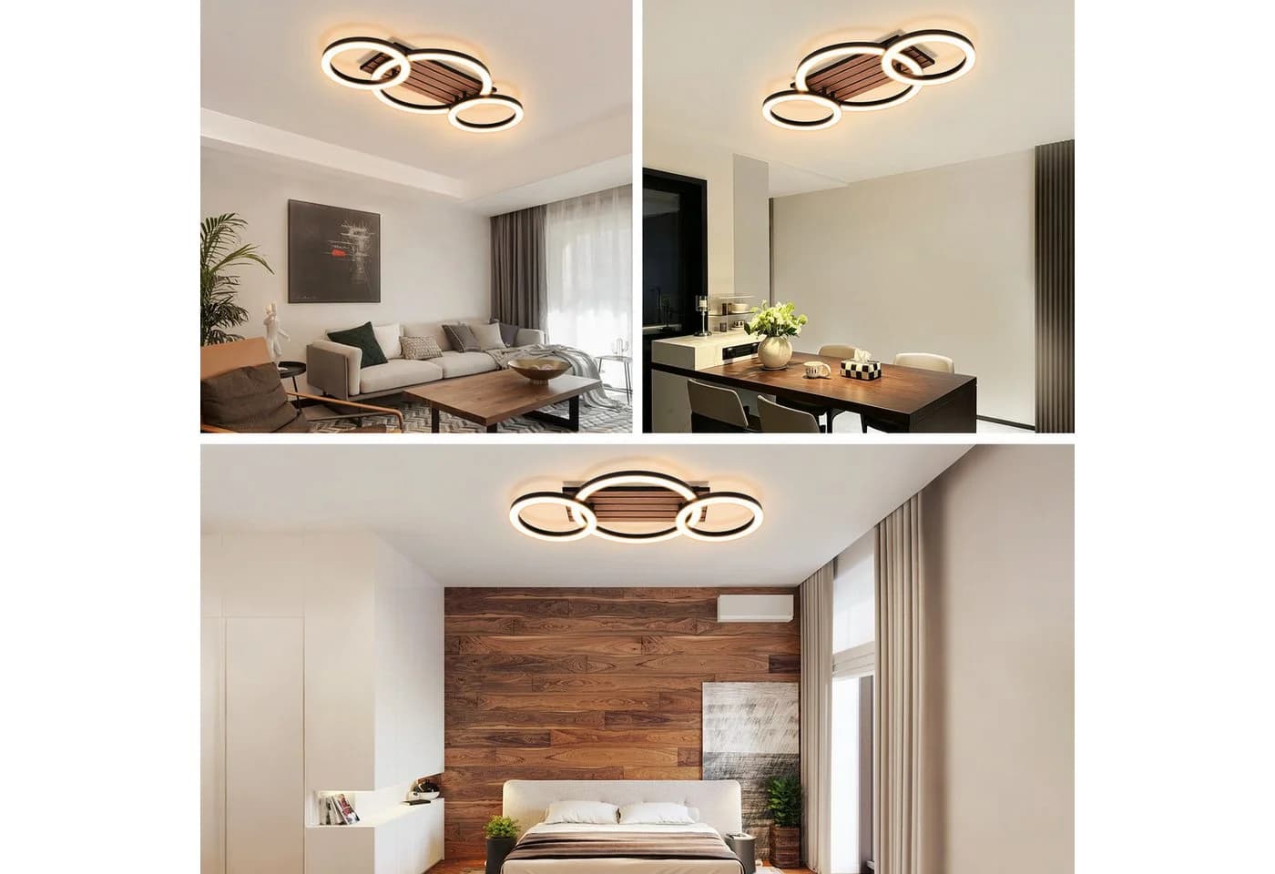 ZMH LED Deckenleuchte 3-Ringe Schwarz Holzoptik 21W Warmweiß - Bild 3