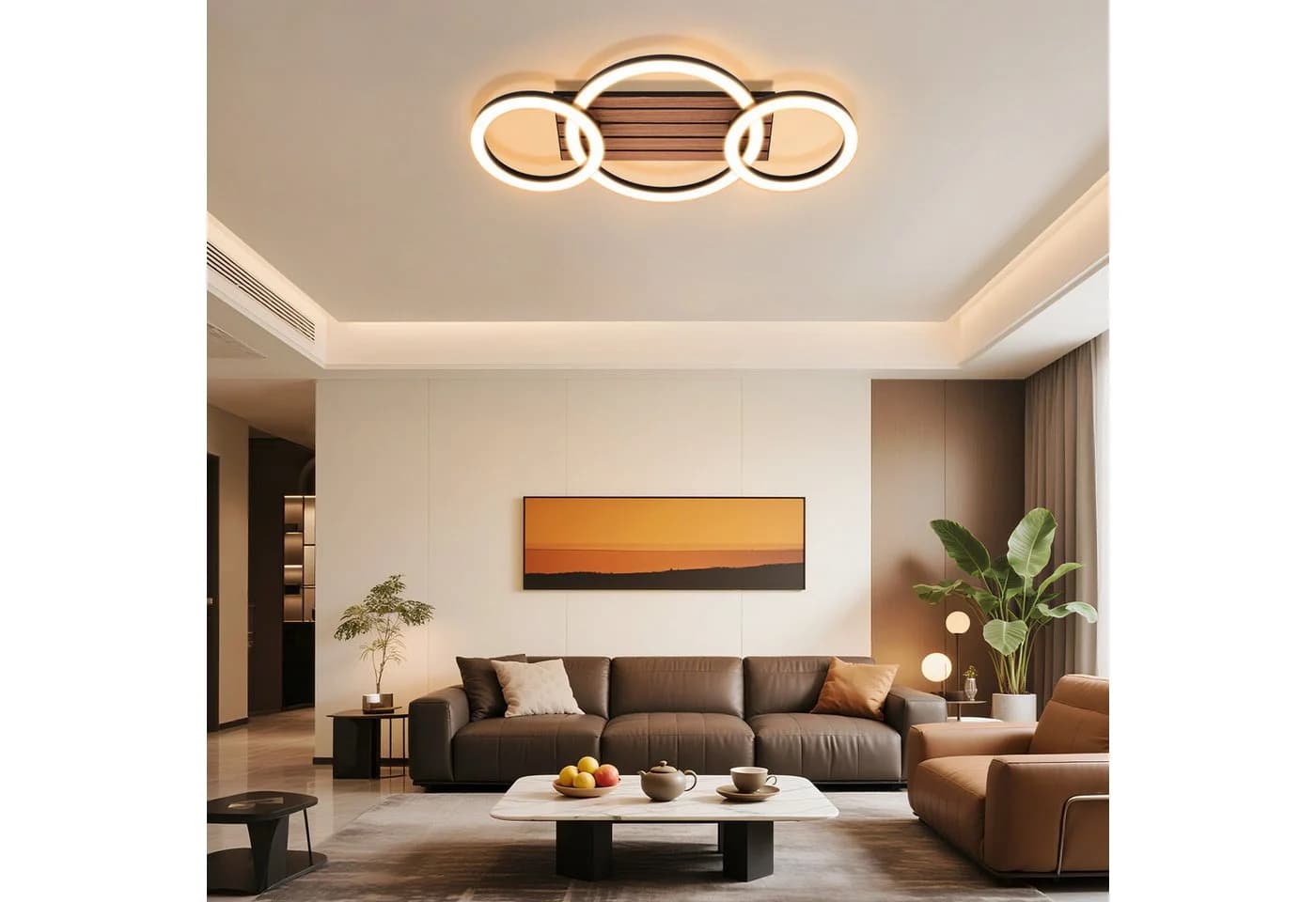 ZMH LED Deckenleuchte 3-Ringe Schwarz Holzoptik 21W Warmweiß - Bild 4
