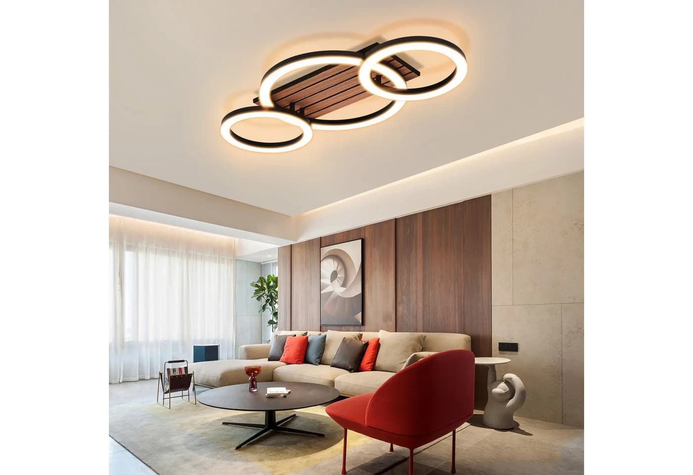 ZMH LED Deckenleuchte 3-Ringe Schwarz Holzoptik 21W Warmweiß - Bild 5